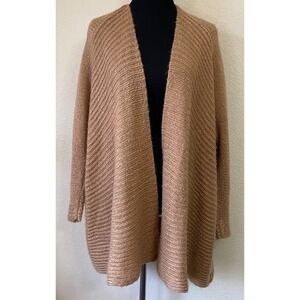 Debut Womens Tan Ribbed Open Front Cardigan Sweater Camel Brown Small Medium S/M